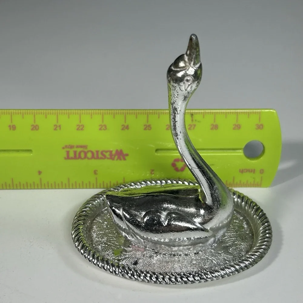 Vintage Swan Silver Plated Ring Holder Trinket Tray Hong Kong READ